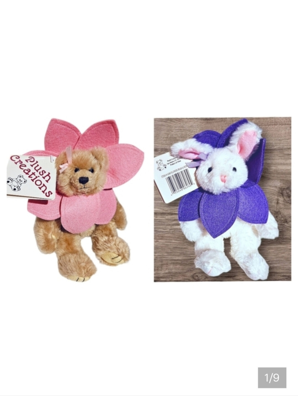 Vintage 1999 Collectible Plush Creations Flower Bear And Bunny Stuffed Animals